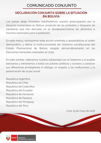 Países de América Latina rechazan acciones para desestabilizar al Gobierno de Bolivia. (Foto: X/@Cancillería)