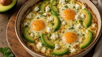 Huevos al horno con aguacate y queso de cabra: una cena rica en proteínas y grasas saludables