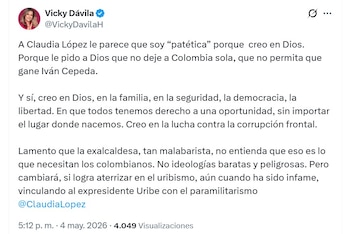 Vicky Dávila afirmó que sus valores personales y familiares la sostienen frente a los señalamientos de Claudia López - crédito @VickyDavilaH/X