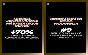 Colombia (y Bogotá en particular) se ubicaron en el top de territorios que más escuchan a Michael Jackson a nivel mundial durante la última semana - crédito Spotify Colombia