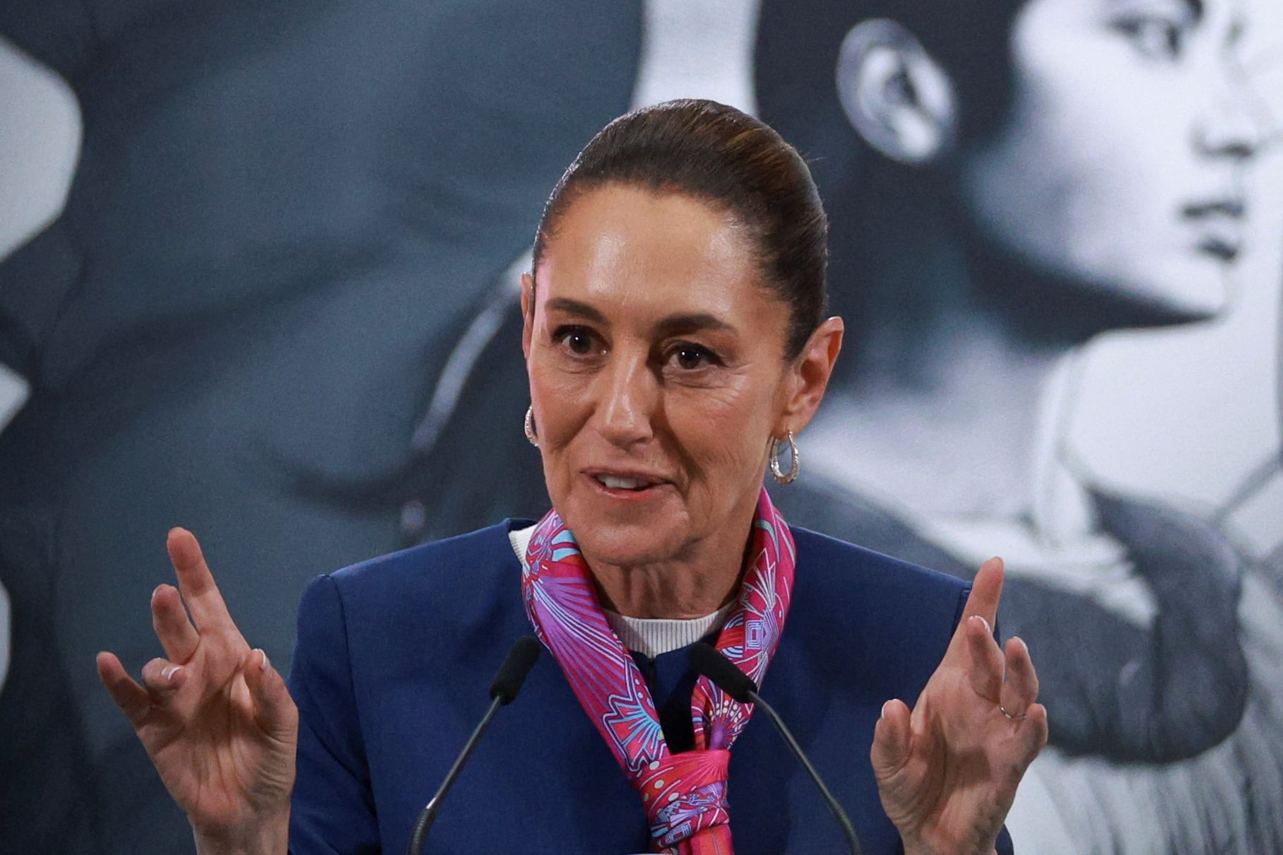 Mexico's President Claudia Sheinbaum attends a press conference on the country's first judicial election, held on June 1, at the National Palace, in Mexico City, Mexico June 2, 2025. REUTERS/Henry Romero
