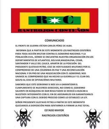 Comunicado Rastrojos Costeños