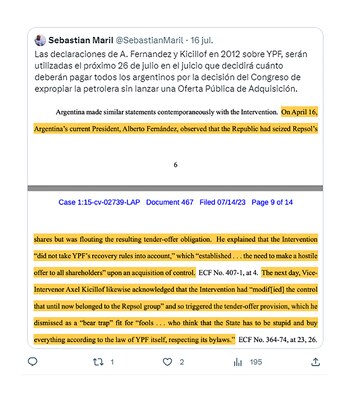 Un tuit de Sebastián Maril,