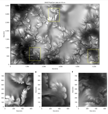 La inestabilidad de Kelvin-Helmholtz identificada en el Sol explica cómo se generan remolinos que transportan energía a escalas microscópicas en la estrella (NSF/NSO/AURA/MPS )