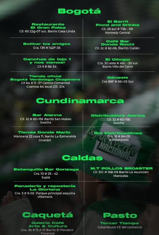 Los hinchas de Atlético Nacional tendrán más de una opción en cada ciudad de Colombia para ver el partido - crédito Atlético Nacional