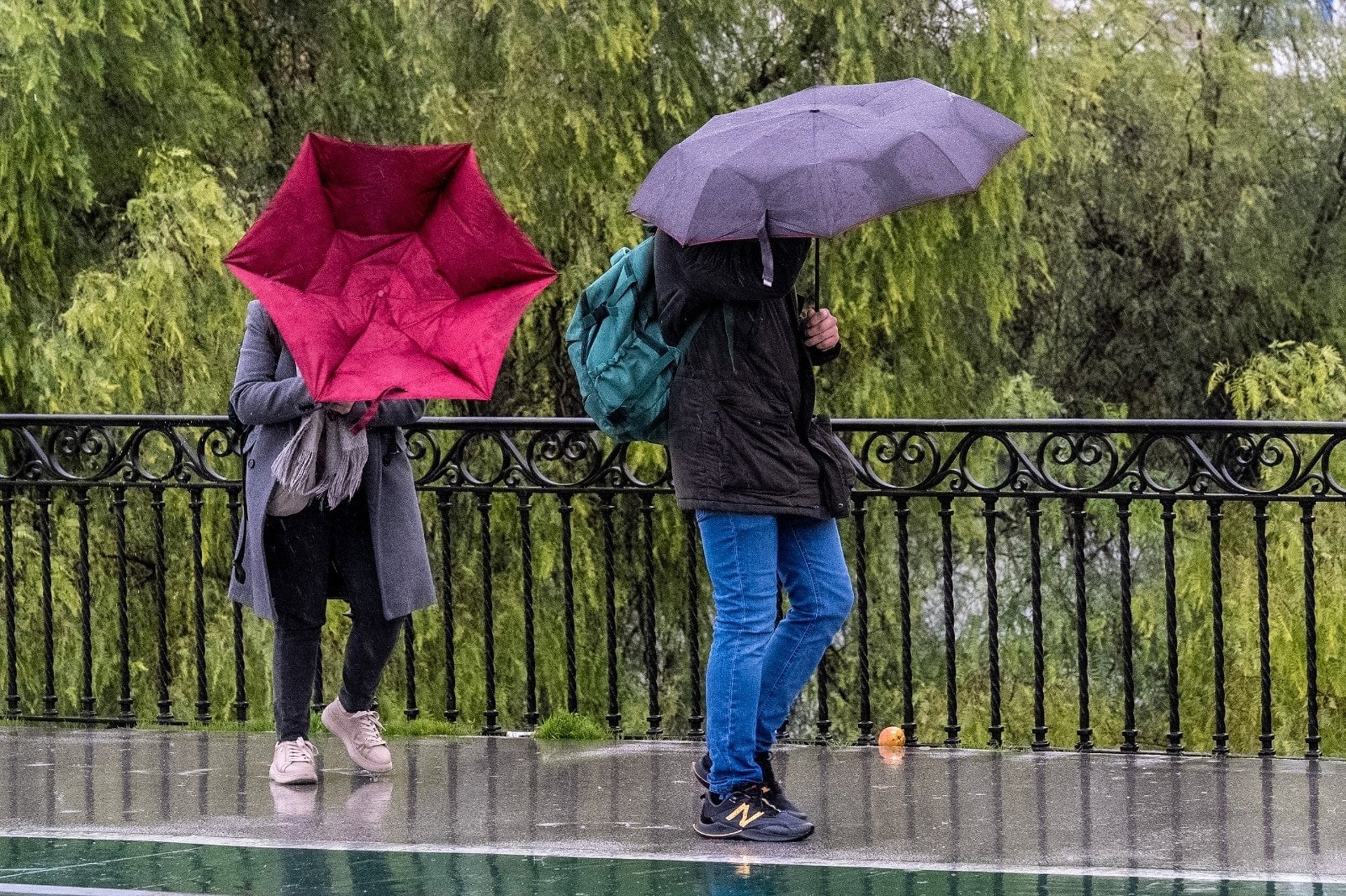 Viandantes afectados por el viento y la lluvia en Sevilla este martes 27 de enero(EDUARDO BRIONES/EUROPA PRESS)