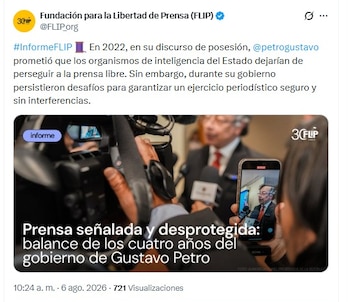 La FLIP señaló avances en el reconocimiento de la responsabilidad internacional del Estado por crímenes contra periodistas y en el manejo de los medios públicos - crédito FLIP