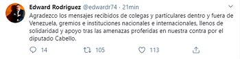 El tuit de Edward Rodríguez