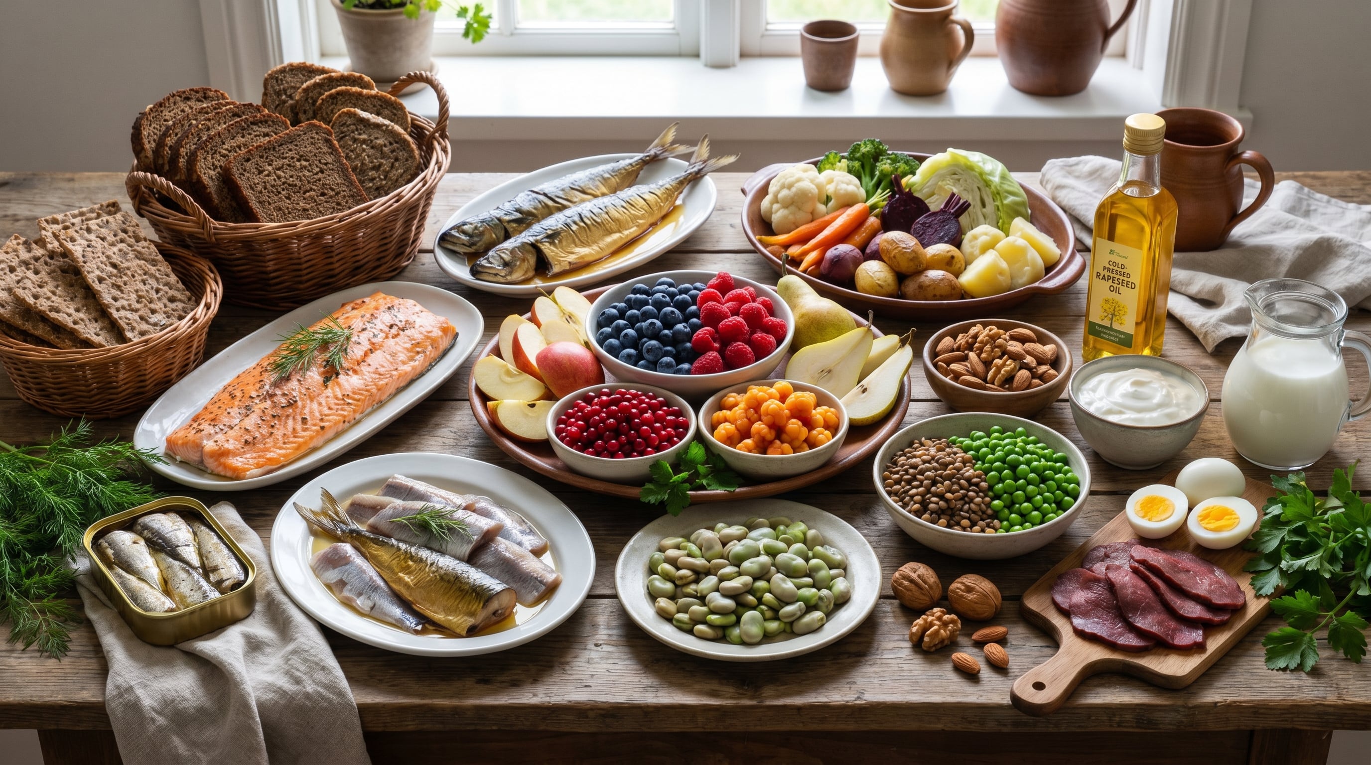El patrón alimentario de la dieta nórdica prioriza vegetales, cereales integrales, pescados grasos, legumbres, frutos secos, lácteos bajos en grasa y aceite de colza (Imagen Ilustrativa Infobae)