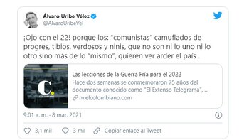 Congresistas Verdes rechazan trino de Uribe que habla de comunistas y “verdosos”