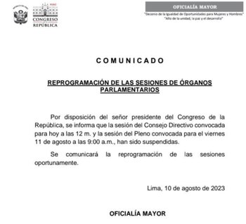 Suspensión de sesiones convocadas para
