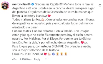 Marcelo Tinelli apoyó a Lionel Messi en Instagram antes de la final del Mundial 2026 y afirmó que toda la familia argentina está con la Selección