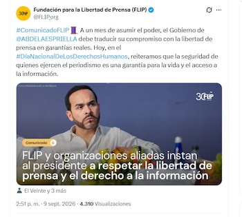 La Flip compartió su comunicado la tarde del miércoles 9 de septiembre de 2026 - crédito @FLIP_org/X