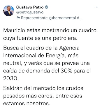 Tuit de Gustavo Petro.