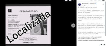 La confirmación del fallecimiento de Mónica Núñez llegó tras varios días de angustiosa búsqueda por parte de sus familiares en Colombia y México - crédito Perdidos En La Frontera / Facebook