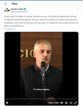 Andrés Julián Rendón se fue en contra del presidente Gustavo Petro - crédito @AndresJRendonC
