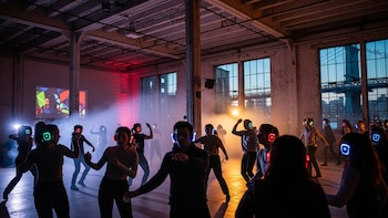 The Circuit: experiencia inmersiva de discoteca silenciosa y danza ilumina DUMBO, Brooklyn - VisualesIA ScribNews