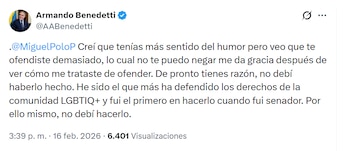 Armando Benedetti reconoció que sus