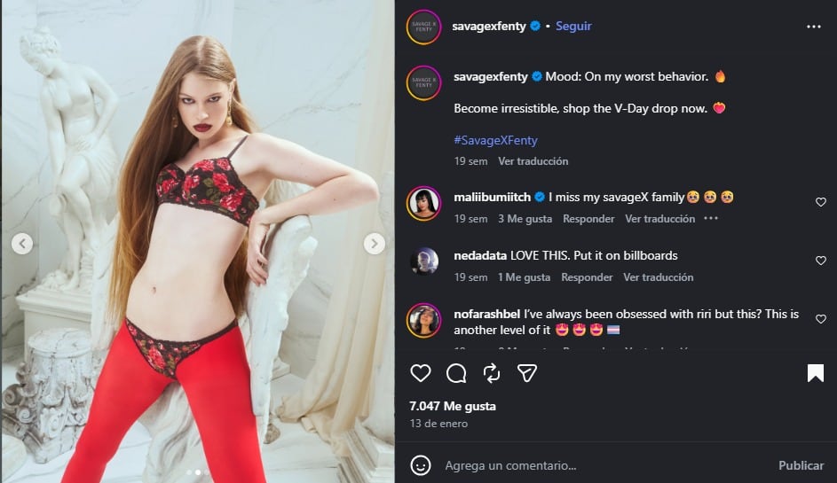 Vivian Wilson colaboró previamente con Rihanna en su campaña de San Valentín. (Instagram)
