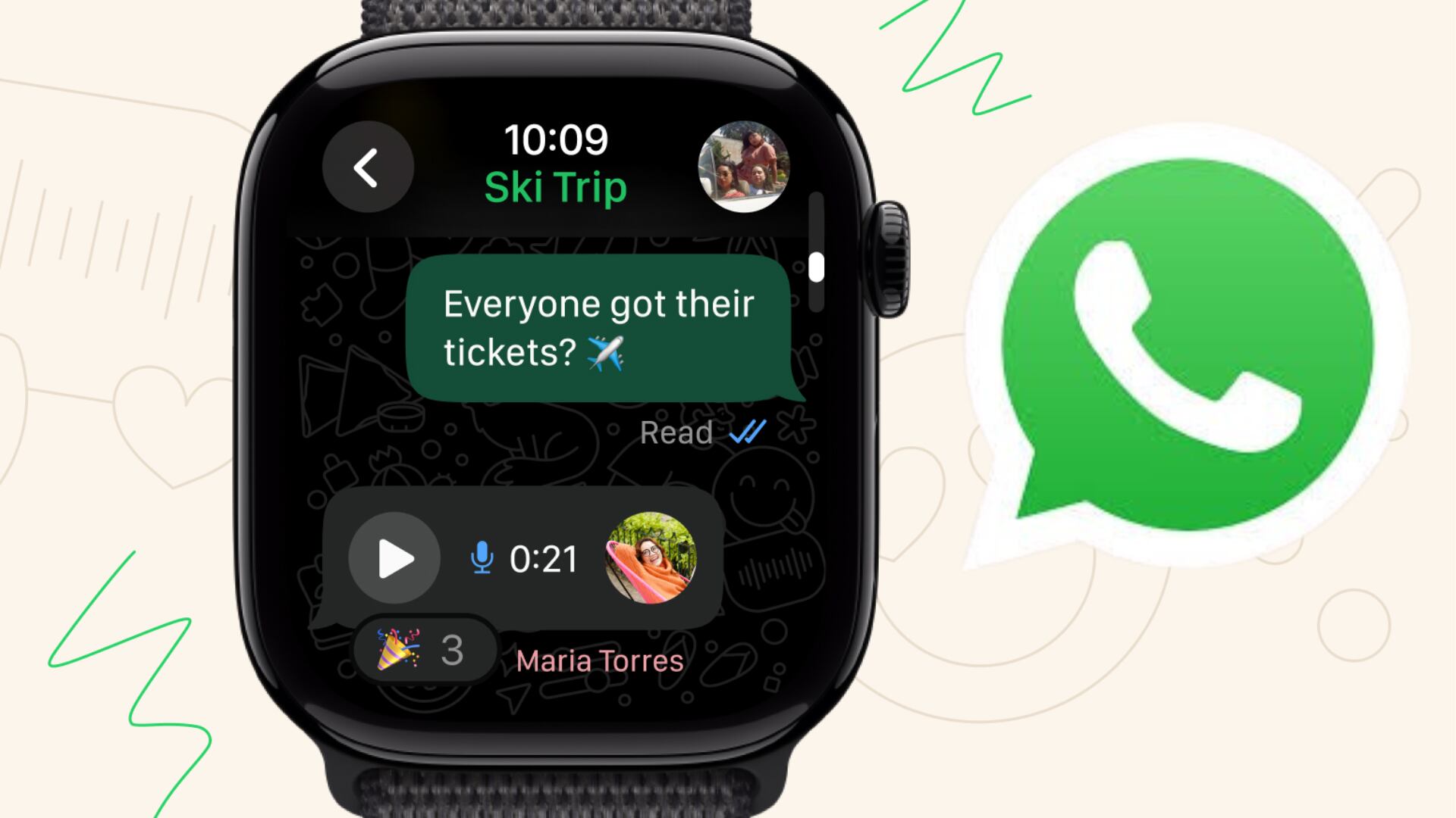 WhatsApp lanzó una aplicación para Apple Watch tras diez años del lanzamiento del dispositivo. (Composición Infobae)