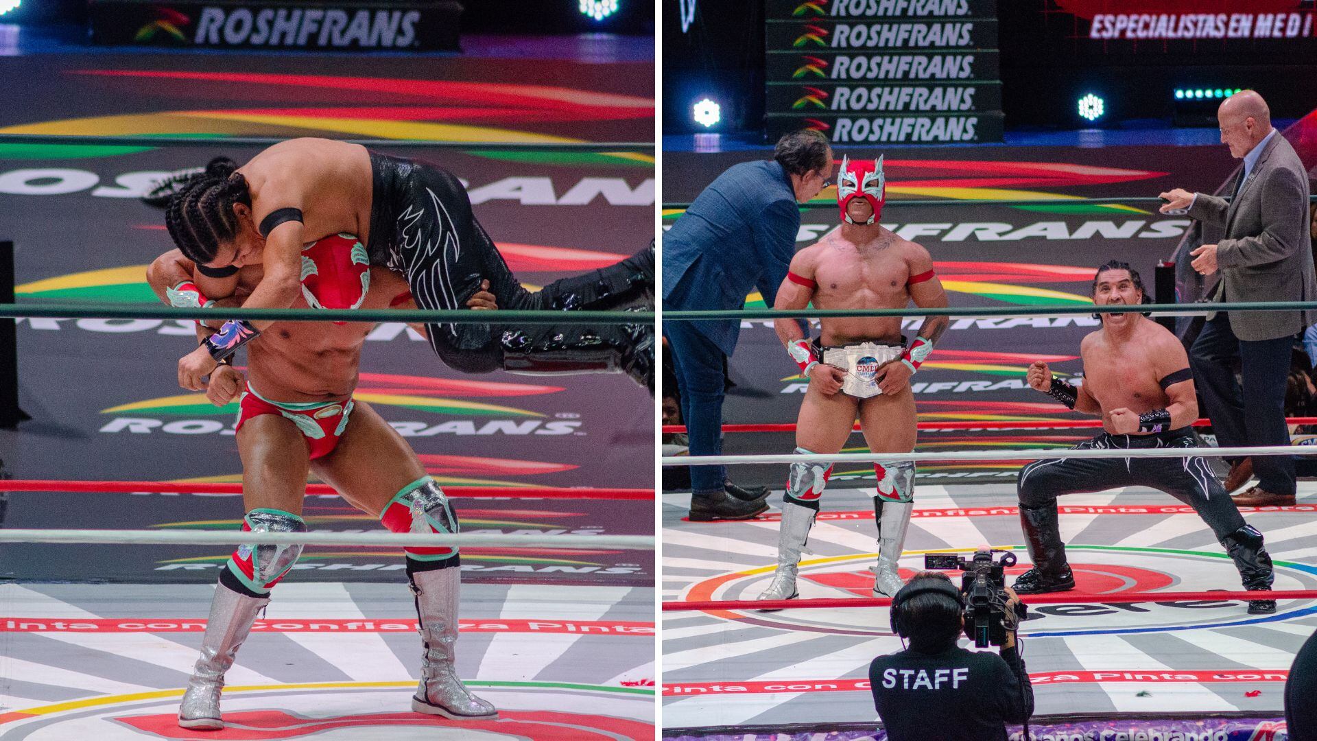 Angelito sorprendió a Último Dragoncito con un bombazo desde la tercera cuerda para coronarse Campeón Mundial de las Pequeñas Estrellas (CMLL / Óscar Reyes)