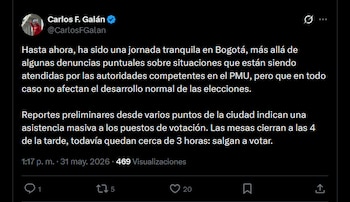 El Alcalde de Bogotá aseguró que las elecciones transcurren con completa normalidad en la ciudad - crédito X