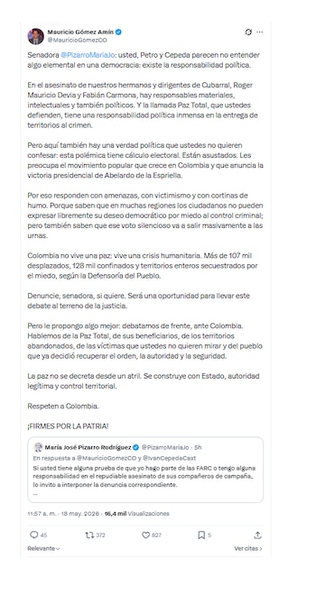 Mauricio Gómez foi enviado contra María José Pizarro