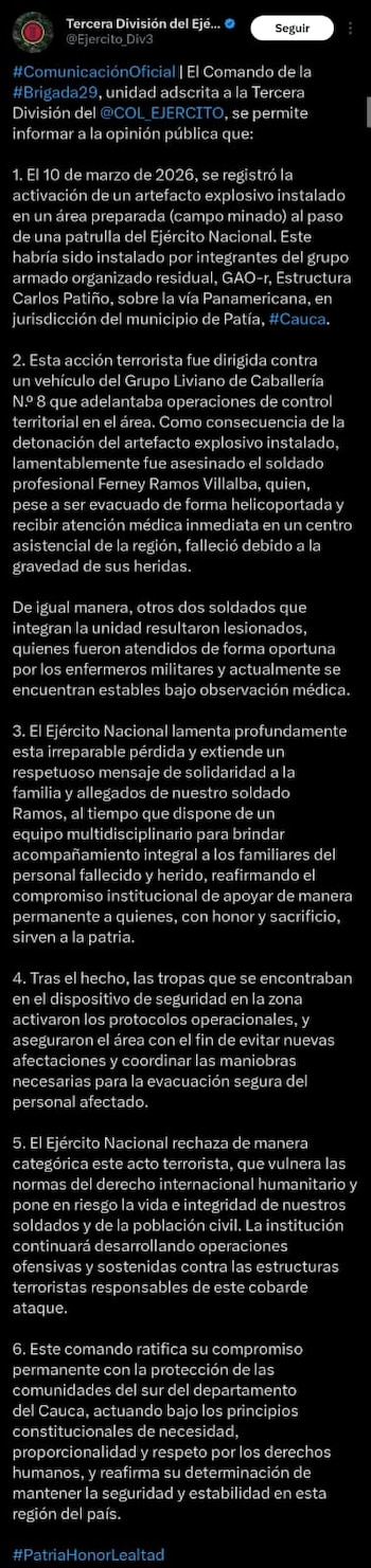 El Ejército Nacional rechazó el