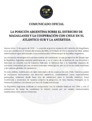 Comunicado oficial de Cancillería Argentina