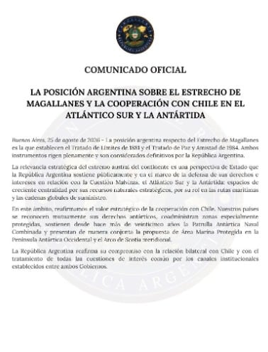Comunicado oficial de Cancillería Argentina (Comunicado oficial de Cancillería Argentina)
