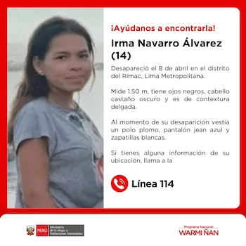 La Policía Nacional del Perú emitió una alerta por la desaparición de una menor en el distrito del Rímac. MIMP Warmi Ñan