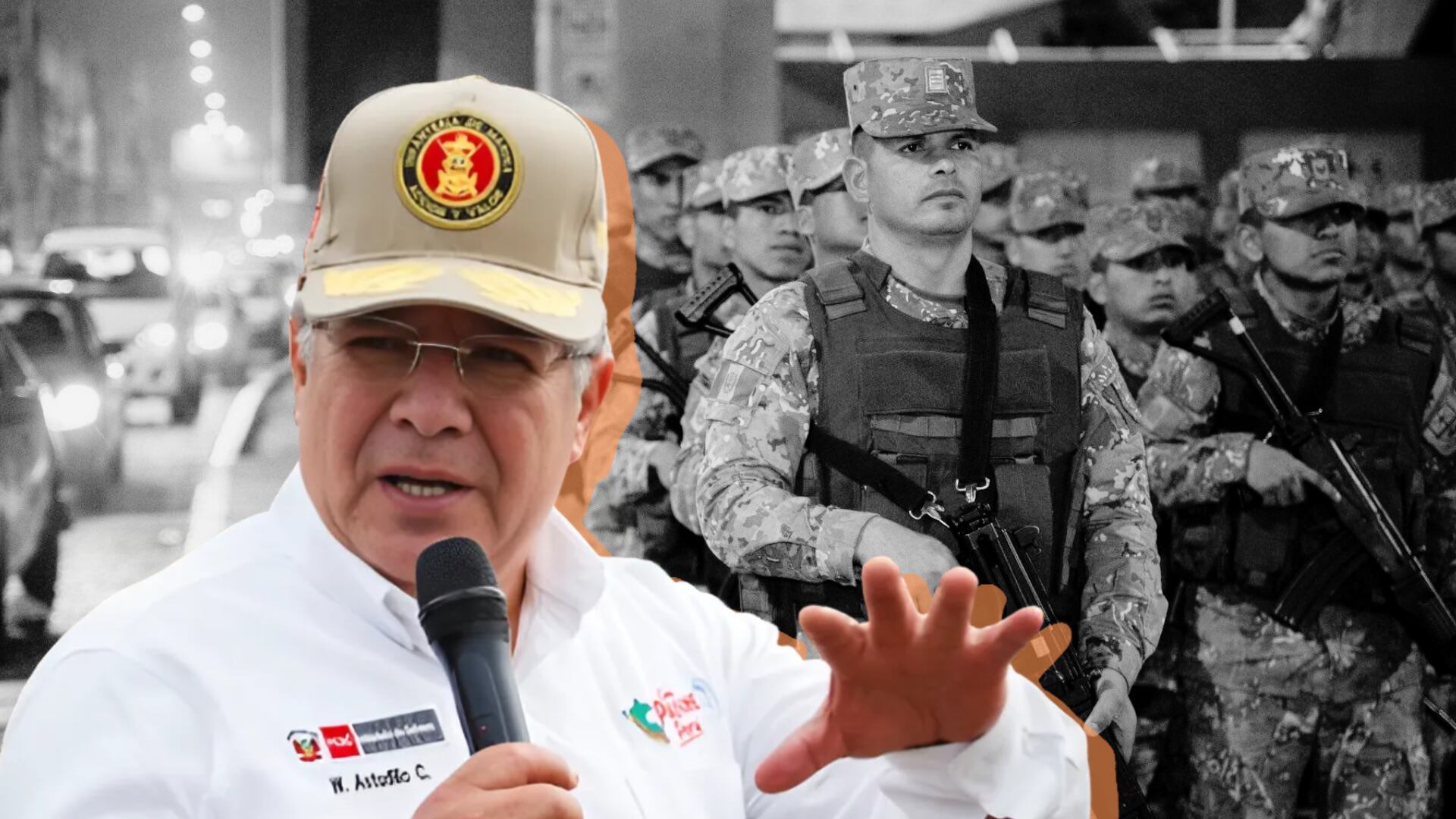 El ministro de Defensa, Walter Astudillo, supervisó el despliegue de tropas en Lima y Callao como parte del estado de emergencia implementado para enfrentar la criminalidad. Foto: Composición Infobae Perú