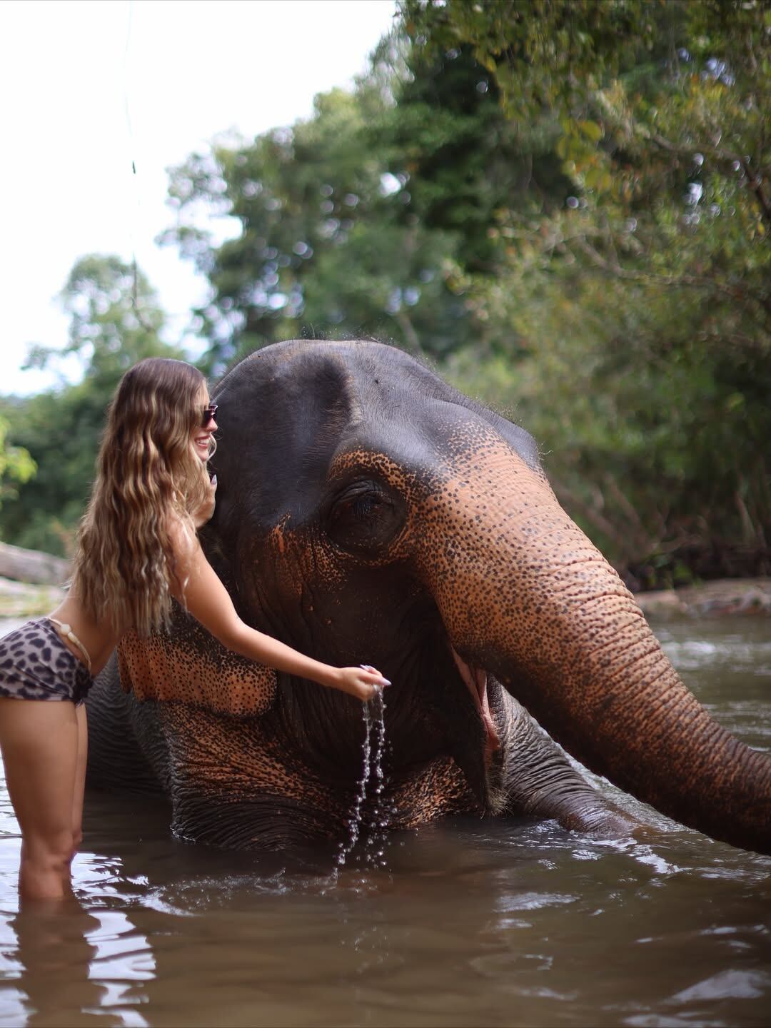 Juli eligió un microshort de animal print y una bikini de color dorado