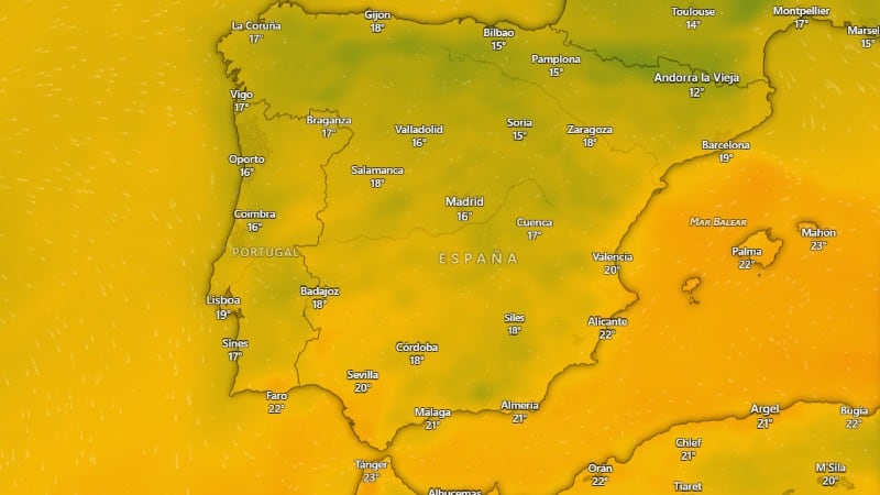 Las temperaturas, este domingo 11 de octubre. (Windy)
