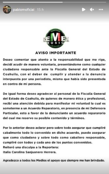 El comunicado también fue publicado