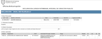 DDJJ 2024 Anual Rectificativa 2 que Adorni presentó ante la OA el 10 de junio último