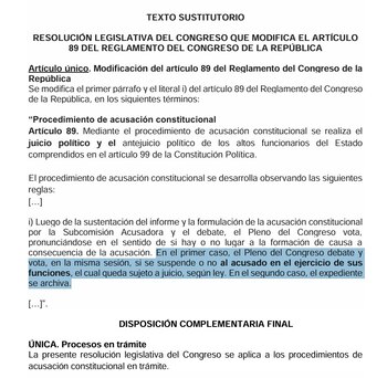 Texto sustitutorio aprobado para permitir