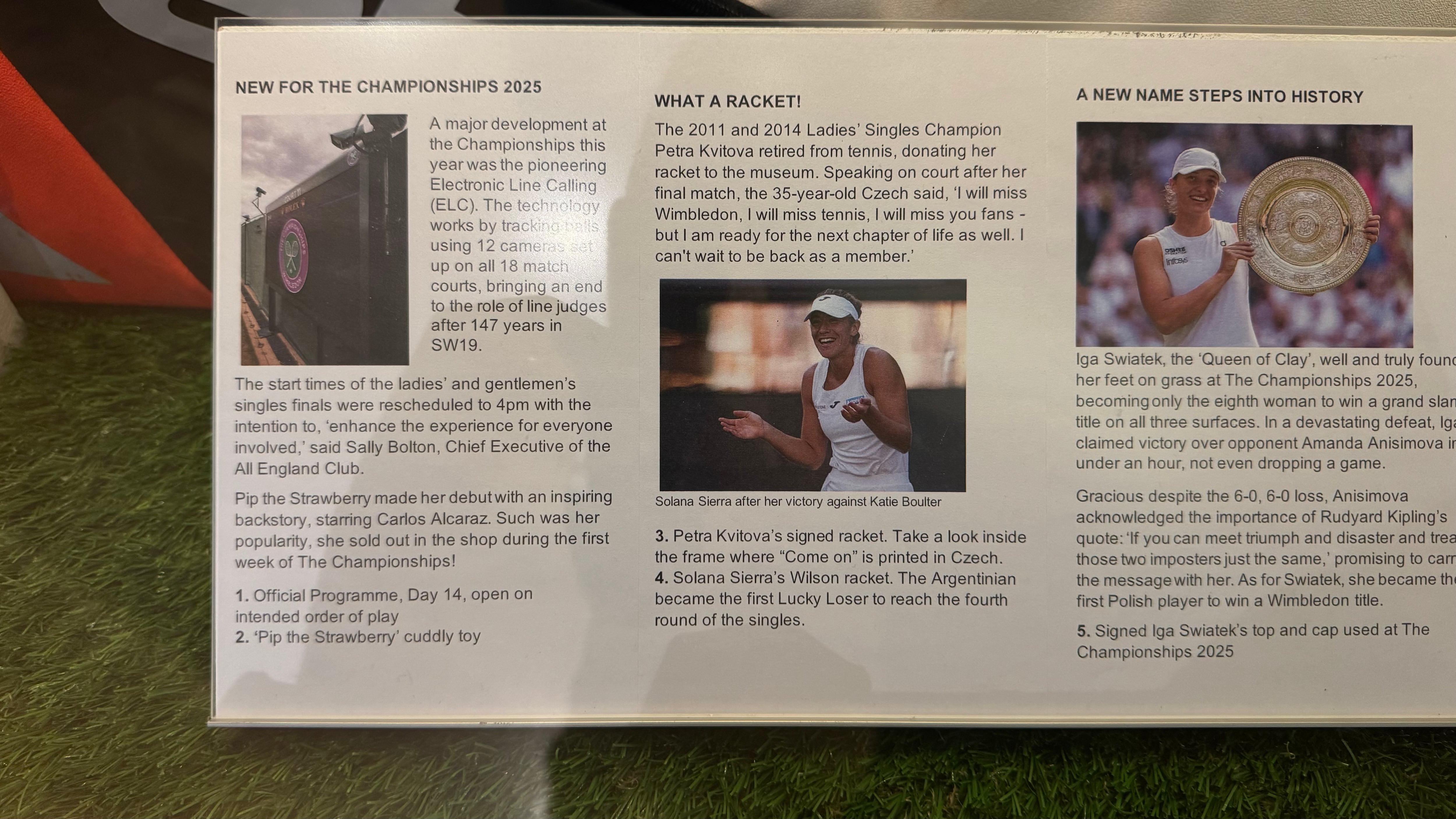 La argentina Solana Sierra, presente en el museo de Wimbledon (Crédito: Infobae)