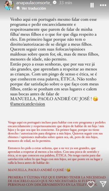 Comunicado de Ana Paula Consorte.