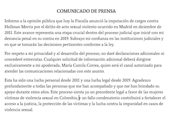 María Antonia García denunció que los hechos ocurrieron en 2011 en Madrid, España, cuando buscaba hablar con Morris sobre el documental Impunity (@Caidadelatorre/X)