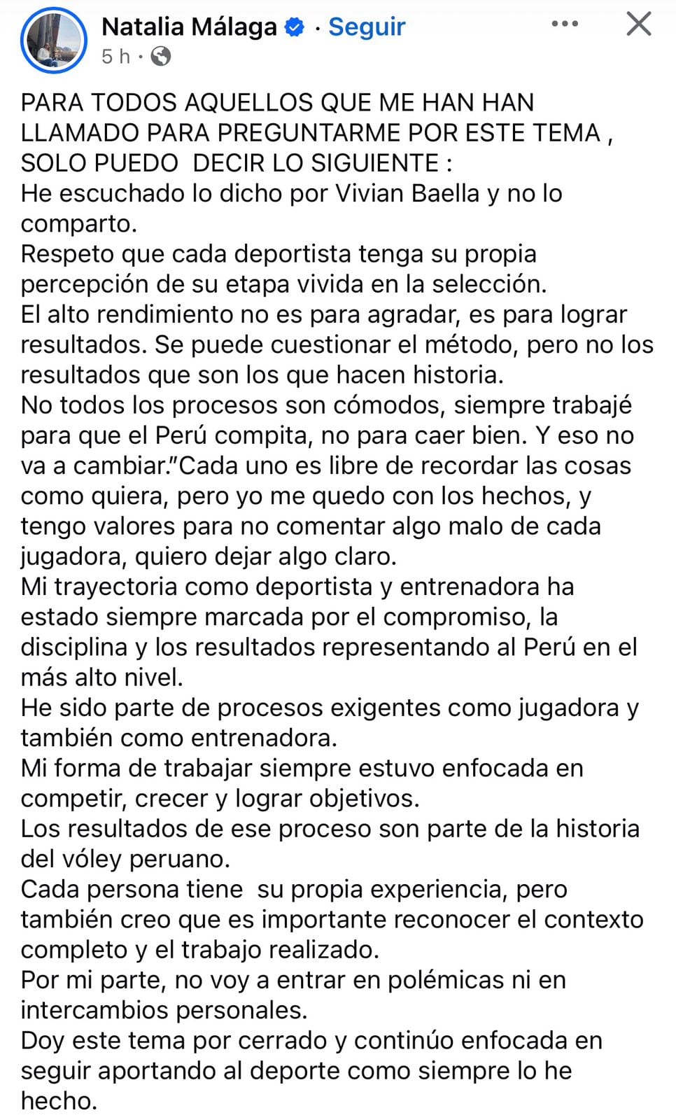 La respuesta de Natalia Málaga a Vivian Baella tras revelar episodios de la selección peruana de vóley.