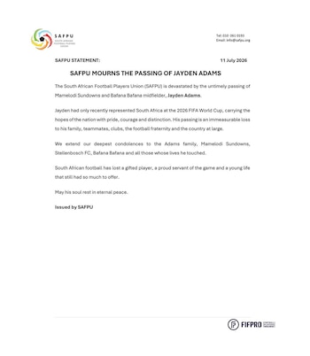 Comunciado muerte Jayden Adams