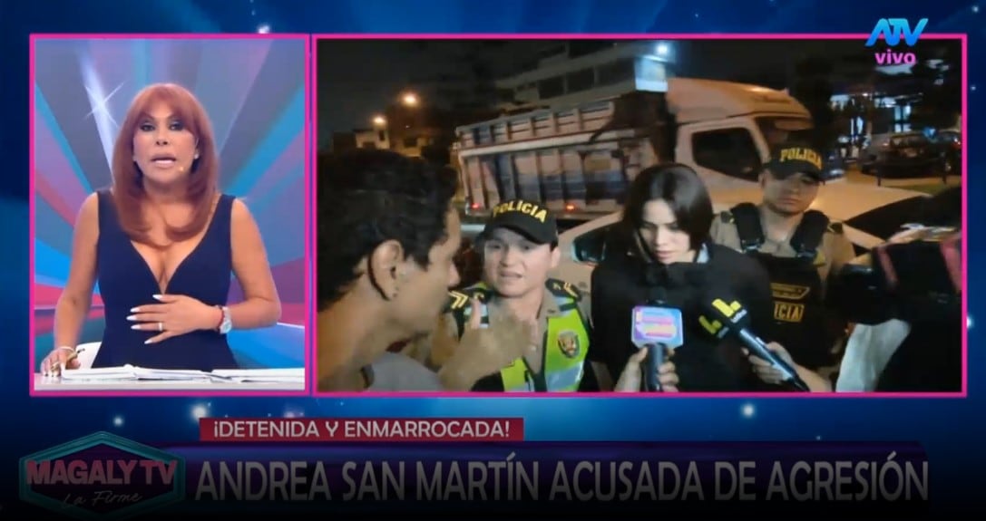 Juan Víctor sale de comisaría mientras Andrea San Martín sigue detenida. Captura: Magaly TV La Firme.