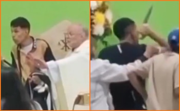 El cura quedó en medio de los enfrentamientos entre los jóvenes - crédito red social X