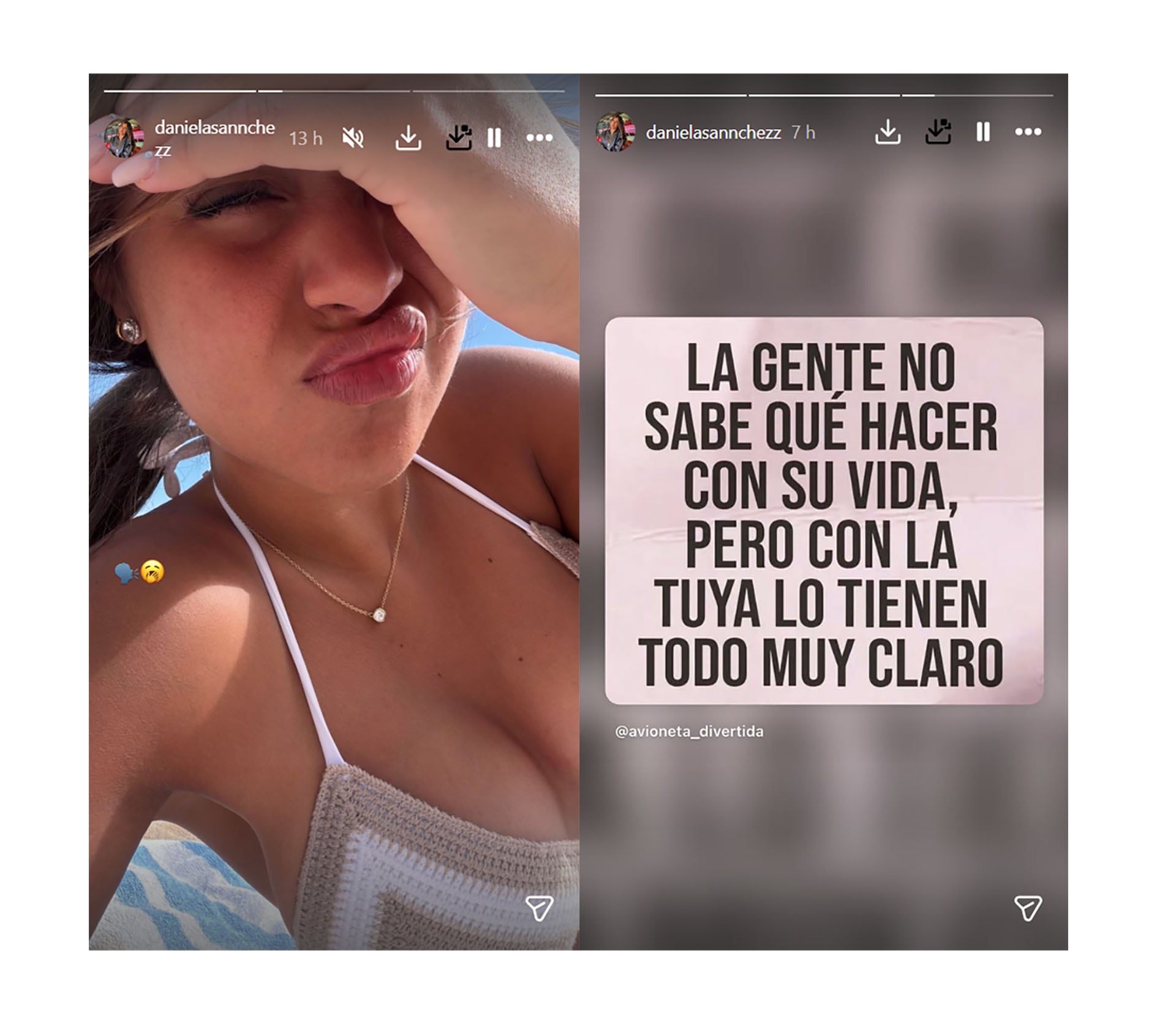 Daniela Sánchez publicó una historia en redes con una selfie haciendo pucheros y un mensaje reflexivo que generó comentarios. (Instagram)
