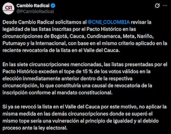 Cambio Radical basó su solicitud
