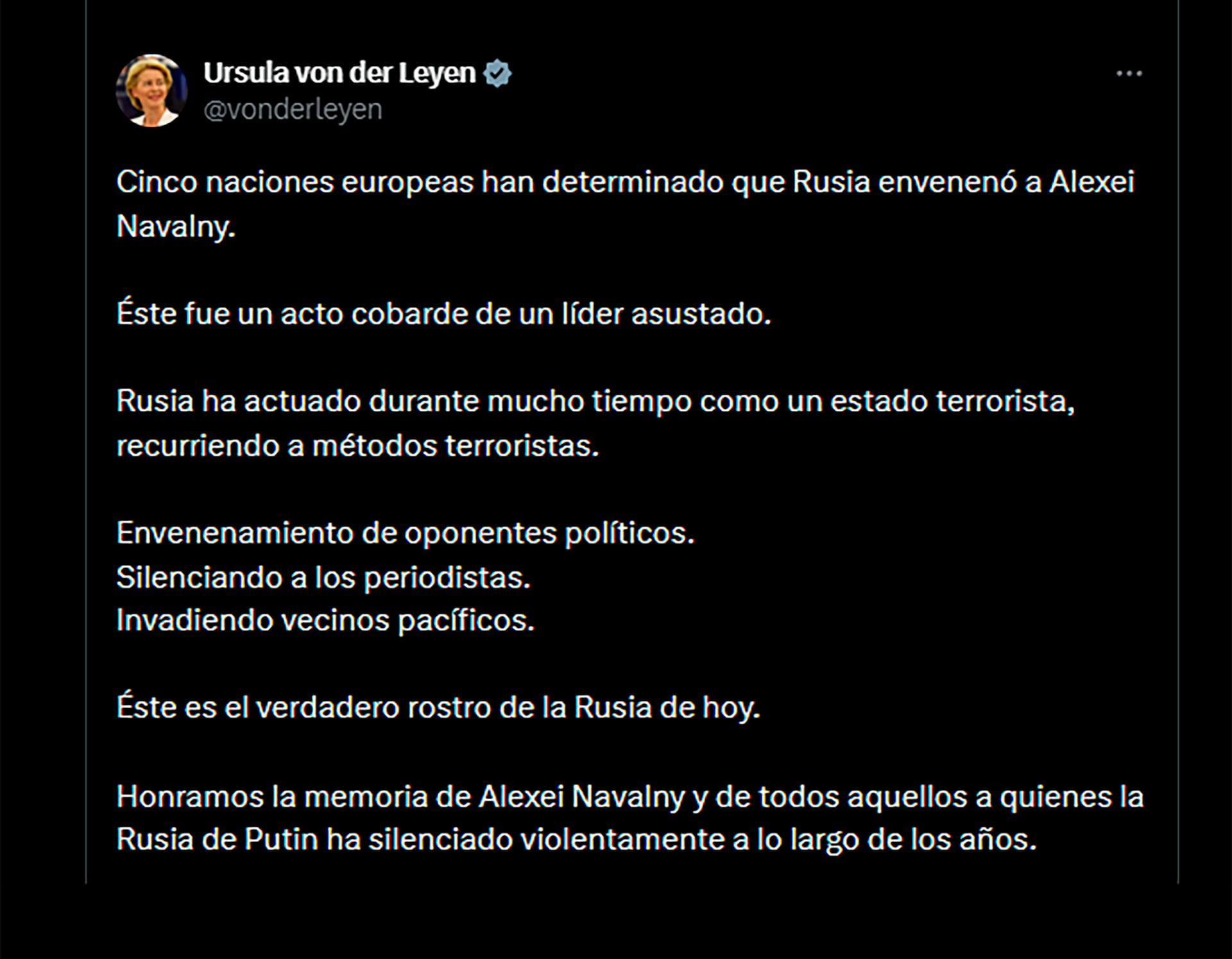 El mensaje de Ursula von der Leyen en X
