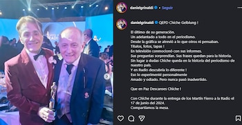 Daniel Gómez Rinaldi despidió al "último de su generación" y lo recordó con una foto de su encuentro en los premios Martín Fierro (Instagram)