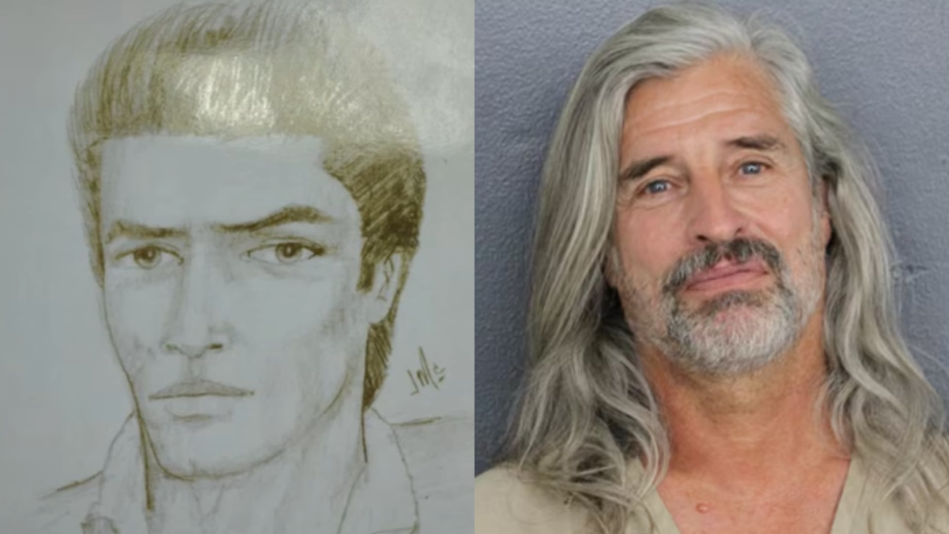 El caso volvió a moverse casi 40 años después: el retrato hablado del sospechoso y la imagen actual del hombre acusado tras la revisión de la evidencia genética (Broward Sheriff