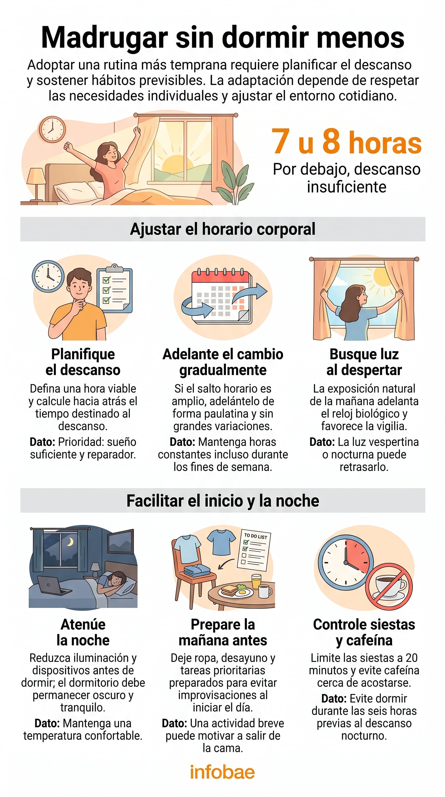 Adelantar la hora de levantarse requiere mantener un descanso nocturno suficiente. (Imagen Ilustrativa Infobae)